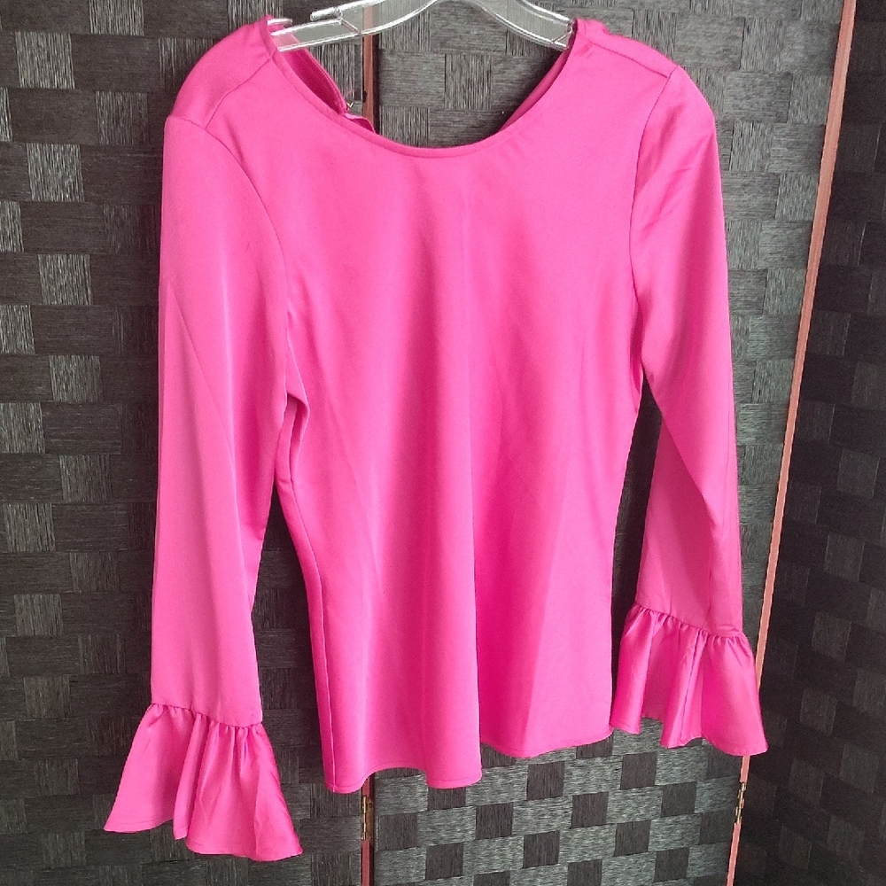 J. Crew Vibrant Pink Blouse with Ruffle Cuffs